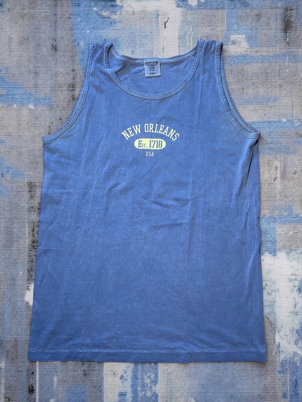 Comfort Colors Mens Tank Top Size M Relaxed Blue Cotton New Orleans Graphic VTG